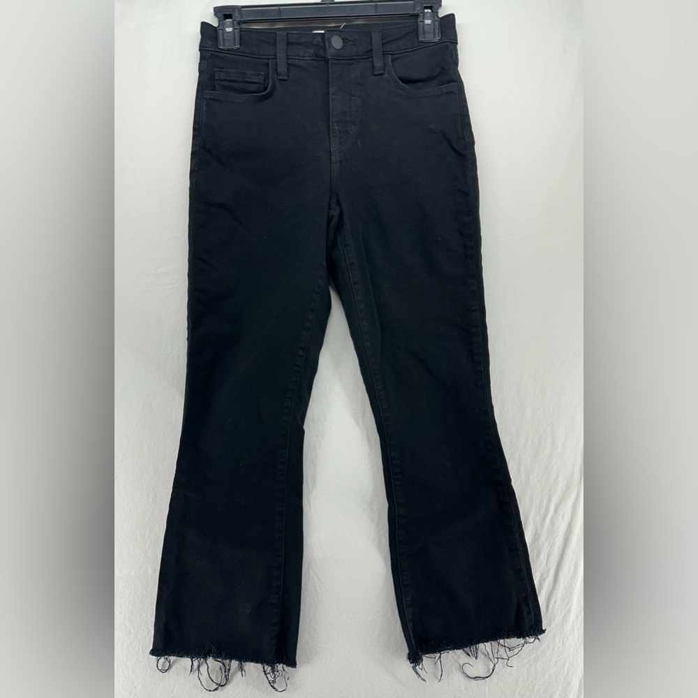 L’Agence Kendra Cropped Flare Jeans 25 Black Raw Hem Stretch